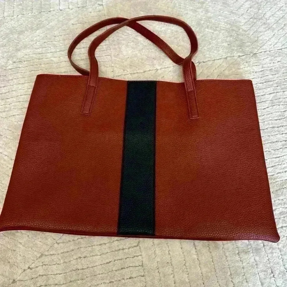 Vince Camuto Brown Tote with Black Center Stripe